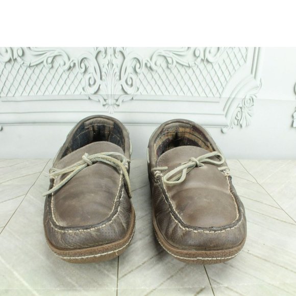LL Bean Brown Leather Flannel Lined Handsewn Moccasin Slippers Size 11 M - Picture 4 of 9